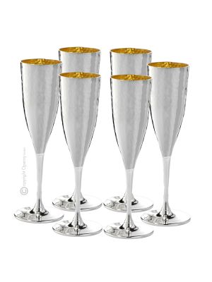 CALICI FLUTE Set 6 Calici Bicchieri Speciale Placcatura Oro Argento Fatto a Mano Made in Italy