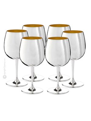 CALICI BALLON Set 6 Calici Bicchieri Speciale Placcatura Oro Argento Fatto a Mano Made in Italy