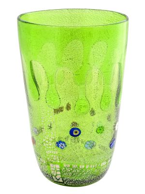 VASO GOCCIA autentico vetro soffiato di Murano con Murrine e foglia argento 925 fatto a mano Made Italy