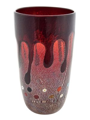 VASO GOCCIA autentico vetro soffiato di Murano con Murrine e foglia argento 925 fatto a mano Made Italy