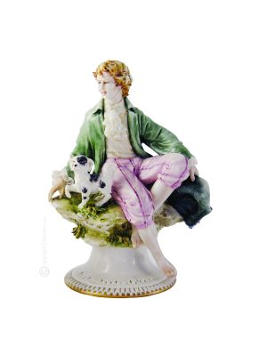 GALANTE CON PIZZO Statuetta Statua Statuina Porcellana Capodimonte Fatto a Mano Made in Italy