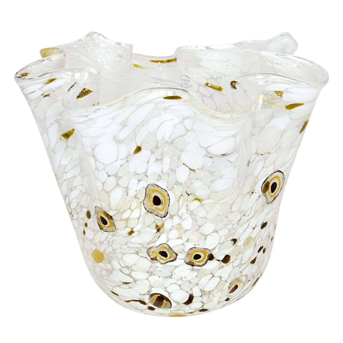 MURRINE e ORO - vaso a fazzoletto in vetro di Murano